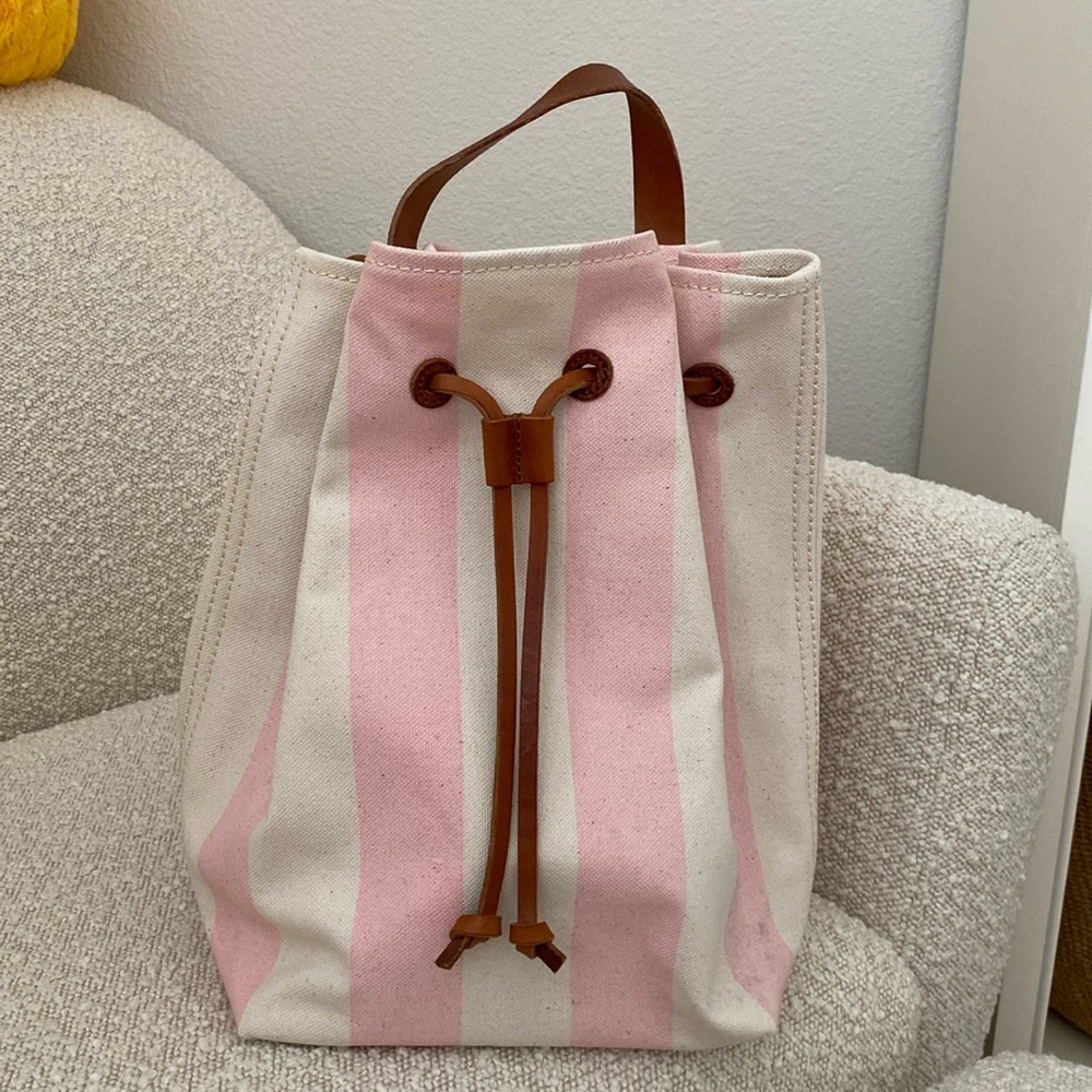 Madewell Canvas Somerset Backpack in Pink and Cream Stripe